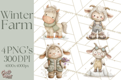 Cute Winter Farm Animals PNG, Cozy Snowy Animal Clipart Product Image 1