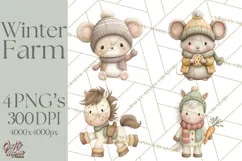 Cute Winter Farm Animals PNG, Cozy Snowy Animal Clipart Product Image 1