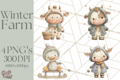 Cute Winter Farm Animals PNG, Cozy Snowy Animal Clipart Product Image 1