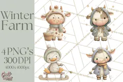 Cute Winter Farm Animals PNG, Cozy Snowy Animal Clipart Product Image 1