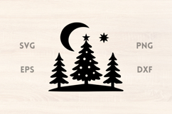 Christmas Trees with Moon SVG Scene Product Image 1