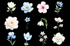 Winter Flower Clipart, Watercolor Winter Flowers, Icy White Blooms, Blue Winter Florals, Snowdrop Watercolor Art, Hellebore Flower Clipart, Camellia Winter Illustration, Crocus Watercolor Bloom, Anemone Winter Clipart, Viburnum Flower Art, Jasmine Winter 