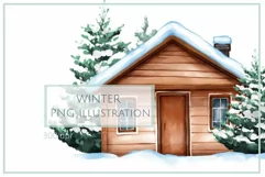 Winter forest cabin sublimation | Winter clipart PNG Product Image 1