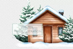 Winter forest cabin sublimation | Winter clipart PNG Product Image 2