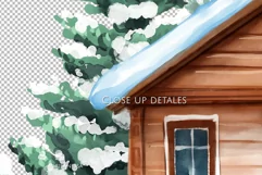 Winter forest cabin sublimation | Winter clipart PNG Product Image 3