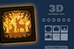 Winter Forest Deer and Bunny Layered Papercut Product Image 3