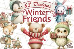 Festive Animals Clipart, Watercolor Critters Digital PNG Product Image 1