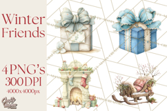 Festive Animals Clipart, Watercolor Critters Digital PNG Product Image 1