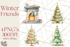 Festive Animals Clipart, Watercolor Critters Digital PNG Product Image 1