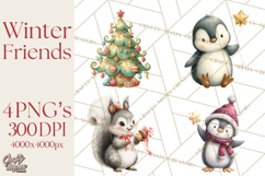 Festive Animals Clipart, Watercolor Critters Digital PNG Product Image 1