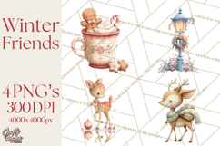 Festive Animals Clipart, Watercolor Critters Digital PNG Product Image 1