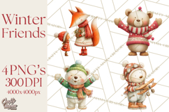 Festive Animals Clipart, Watercolor Critters Digital PNG Product Image 1