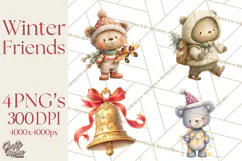 Festive Animals Clipart, Watercolor Critters Digital PNG Product Image 1