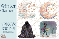 Celestial Christmas Clip Art PNG, Jewel Tone Winter Graphics Product Image 1