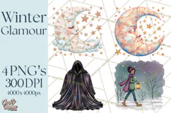 Celestial Christmas Clip Art PNG, Jewel Tone Winter Graphics Product Image 1