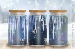 Christmas 16 oz libbey glass can, snow and glitters PNG Product Image 1