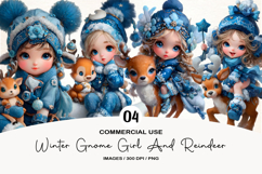 Winter Gnome Girl And Reindeer Clipart Product Image 1