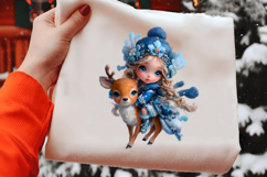 Winter Gnome Girl And Reindeer Clipart Product Image 2