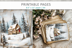 winter junk journal, forest cabin pages Product Image 5