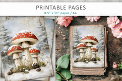 winter junk journal, mushroom grunge pages Product Image 3