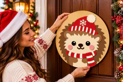 Winter Hedgehog Round Sign SVG, Laser Cut Wood Design Product Image 2