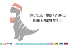 Festive dinosaur PNG bundle including Christmas props and seasonal elements