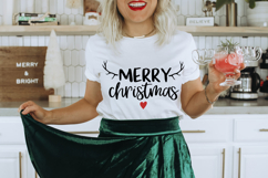 Holiday SVG design for crafting, features Merry Christmas text, works with digital cutting machines for cards, apparel, and home décor.