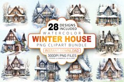 Watercolor Winter House Clipart Bundle Product Image 1