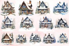 Watercolor Winter House Clipart Bundle Product Image 2