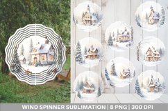 Watercolor Texture Winter House Wind Spinner | Sublimation S Product Image 1