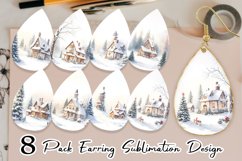 Watercolor Texture Winter House Earring teardrop sublimation Product Image 1