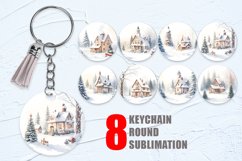 Watercolor Texture Winter House Keychain | Keyring Product Image 1