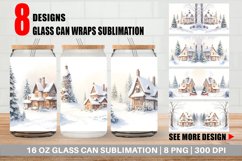 Glass Can Wraps Watercolor Texture Winter House Product Image 1