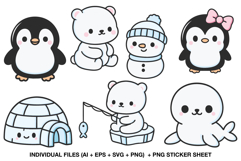Kawaii winter animals clipart bundle with cute arctic characters