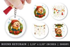Winter round keychain pintable sublimation design png Product Image 1