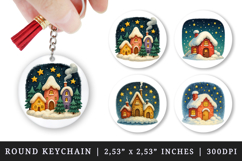 Winter round keychain pintable sublimation design png Product Image 1