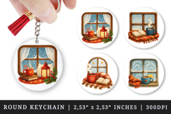 Winter round keychain pintable sublimation design png Product Image 1