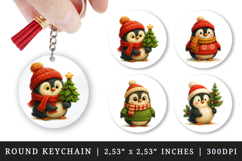 Winter round keychain pintable sublimation design png Product Image 1