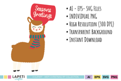 Holiday scrapbook graphics featuring Christmas llamas