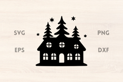 Winter Cottage with trees SVG Scene Product Image 1