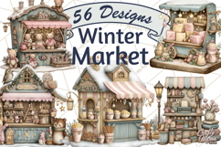 Winter Market Stall Clipart, Cozy Winter Market PNG Product Image 1