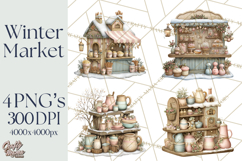 Winter Market Stall Clipart, Cozy Winter Market PNG Product Image 1