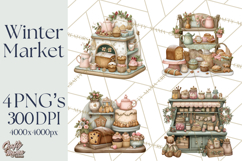 Winter Market Stall Clipart, Cozy Winter Market PNG Product Image 1