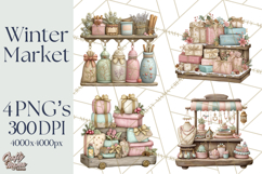 Winter Market Stall Clipart, Cozy Winter Market PNG Product Image 1