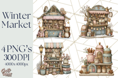 Winter Market Stall Clipart, Cozy Winter Market PNG Product Image 1