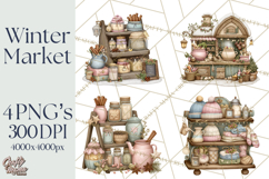 Winter Market Stall Clipart, Cozy Winter Market PNG Product Image 1