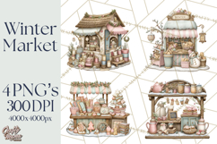 Winter Market Stall Clipart, Cozy Winter Market PNG Product Image 1