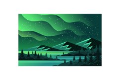 Winter Night Landscape Northern Lights Aurora Borealis Product Image 1
