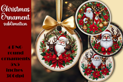 Vintage Santa Ornament Sublimation, Round Ornament Png Product Image 1