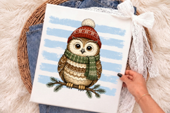 Winter Owl with Blue Stripes PNG, Cute Christmas Owl PNG Product Image 2